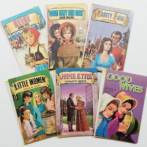 Set van 6 vintage Dean's Classics-boekomslagen, leeg voor junk-boekbinden, doe-het-zelfdagboeken, inlijsten