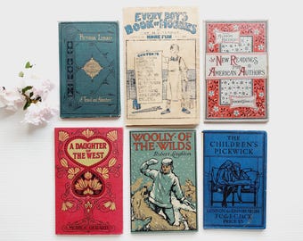 Set of 6 vintage book covers, empty for junk bookbinding, DIY journals, framing