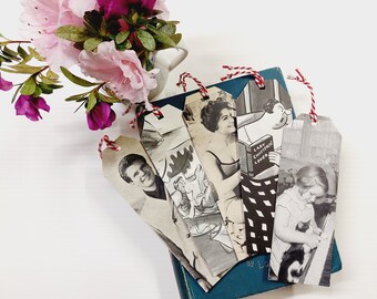 Conjunto de 5 marcapáginas, ilustraciones vintage en blanco y negro