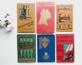 Set of 6 vintage book covers, empty for junk bookbinding, DIY journals, framing