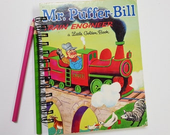 Sr. Puffer Bill, Recycled Little Golden Book Journal, Cuaderno