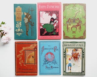 Set of 6 vintage book covers, empty for junk bookbinding, DIY journals, framing