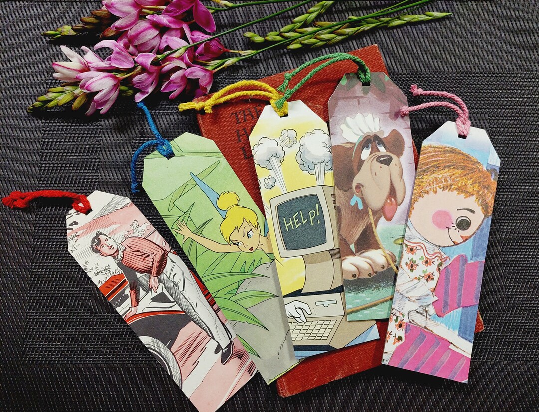 Set of 5 Bookmarks, Mixed Vintage Illustrations - Etsy