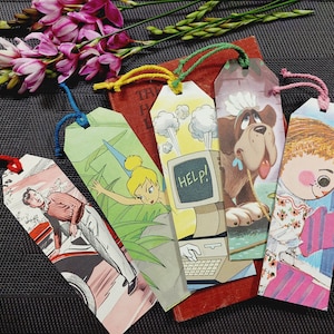 Set of 5 Bookmarks, mixed vintage illustrations