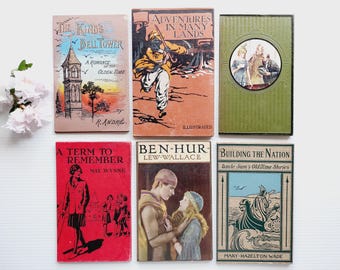 Set of 6 vintage book covers, empty for junk bookbinding, DIY journals, framing