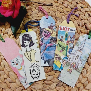 Set of 5 Bookmarks, mixed vintage illustrations