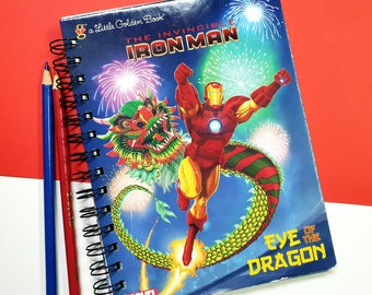 Iron Man, Ojo del Dragón, Pequeño Libro de Oro Reciclado, Diario, Cuaderno