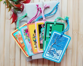 Set of 6 gift tags, upcycled playing cards, mixed images