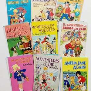 Set van 9 vintage Enid Blyton-boekomslagen, leeg voor junktijdschriften, om in te lijsten of te knutselen