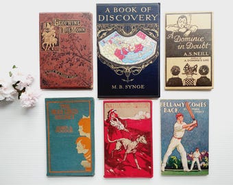 Set of 6 vintage book covers, empty for junk bookbinding, DIY journals, framing
