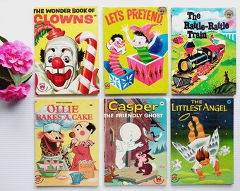 Set of 6 wonder book hardcovers, empty for junk bookbinding, DIY journals, framing
