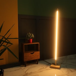 Wooden Floor Lamp - Wooden Lamp for Home - Living Room Decor - Wooden Modern Floor Lamp - Remote Control - Daylight Neon LED Floor Lamp