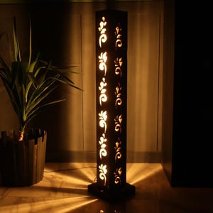 Wooden Floor Lamp -  Remote Control - Daylight Neon LED Floor Lamp - Wooden Lamp for Home - Living Room Decor - Wooden Modern Floor Lamp