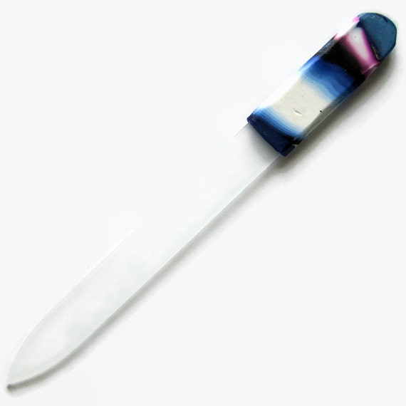 Czech Crystal Nail File Medium Glass Nailfile Blue and White Etsy