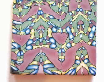 Tile Coaster or Small Trivet, Mirrored Pattern, Multicolored