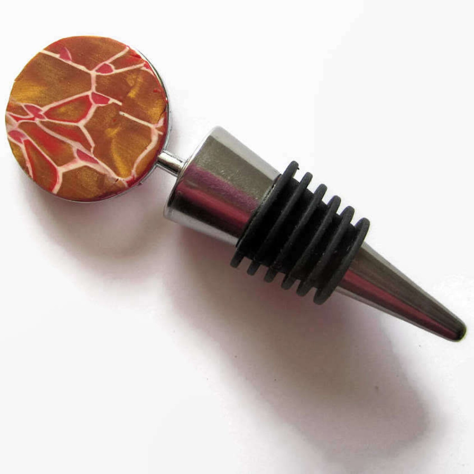 Wine Stopper or Olive Oil Stopper Gold and Red With Cream Etsy