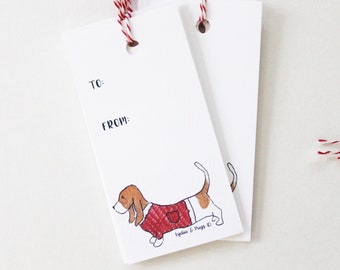 Basset Hound Red Holiday Gift Tags