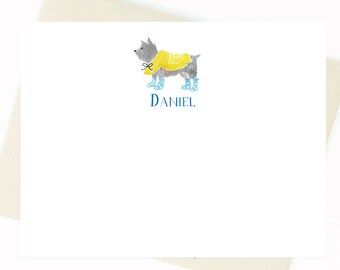 Yorkie Personalized Flat Note Cards - Yellow Raincoat