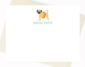 Puggle Personalized Flat Note Cards - Orange Polka-dot Pool Tube