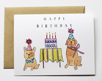 Tarjeta de cumpleaños - Golden Retriever y Frenchie