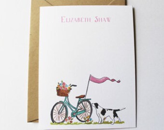 Personalized Stationery - Aqua Bicycle Cruiser with Dog Note Cards