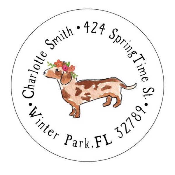 Dapple Dachshund Flower Crown Address Labels (set of 30)