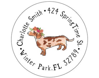 Dapple Dachshund Flower Crown Address Labels (set of 30)