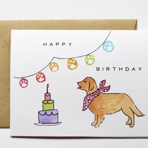 Tarjeta de cumpleaños: pancarta colorida con un golden retriever