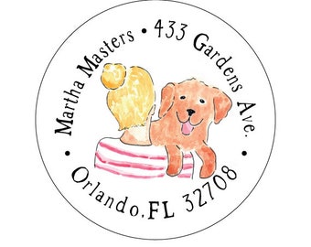 Lady with bun and Golden Retriever - Address Labels