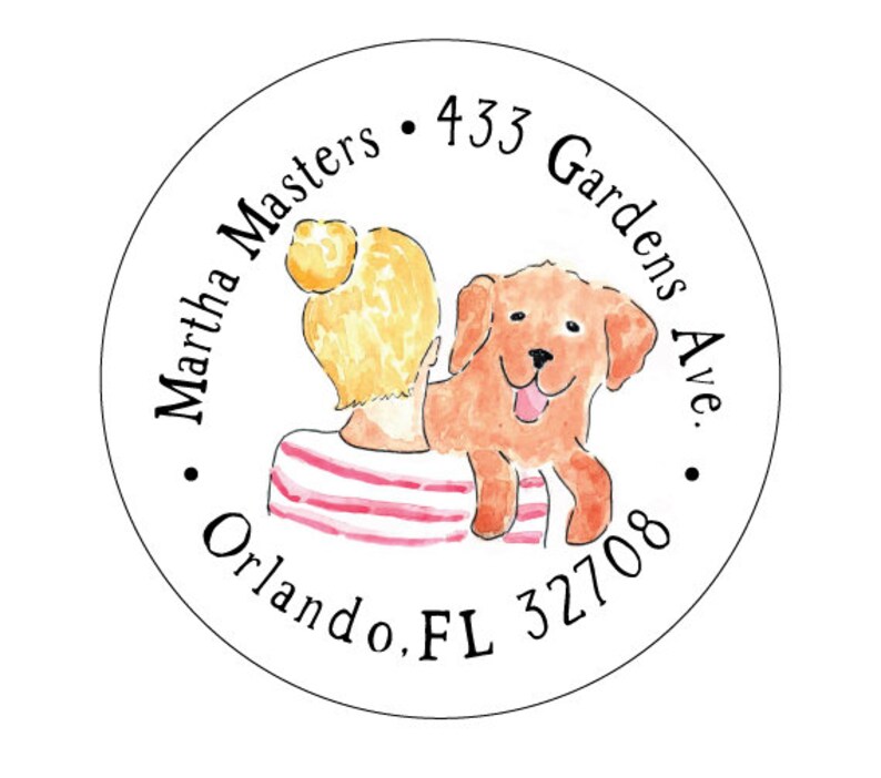 Lady with bun and Golden Retriever Address Labels image 1