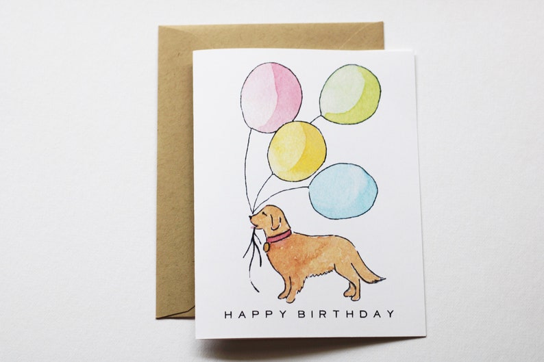 Birthday Card Golden Retriever Birthday Balloons Etsy