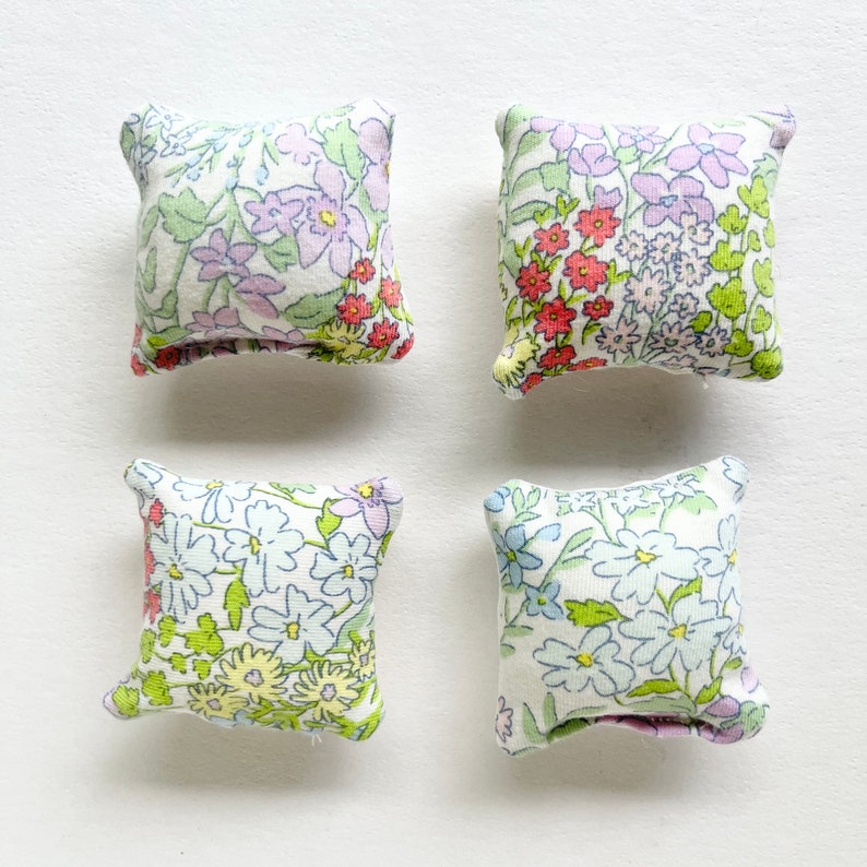 Floral dollhouse pillows, 1:12 scale, maileg mice furniture, modern dollhouse, dollhouse bedding image 1