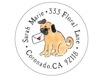 Pug with Heart Envelope Address Labels (set of 30)