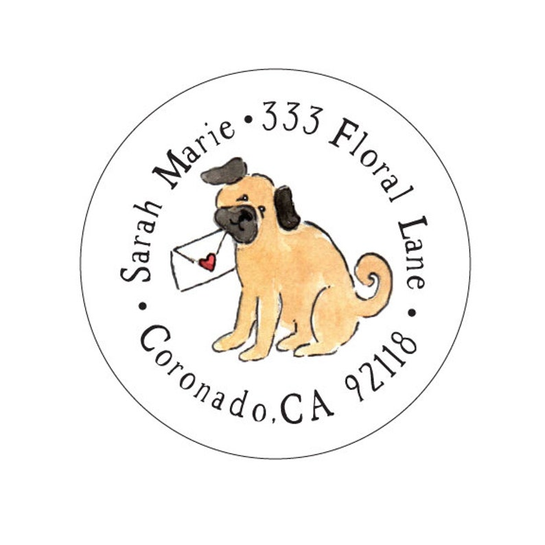 Pug with Heart Envelope Address Labels set of 30 image 1
