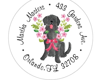 Black Lab Floral Collar Address Labels