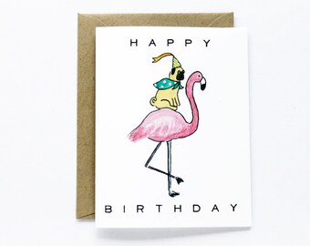 Flamingo Mops Geburtstagskarte