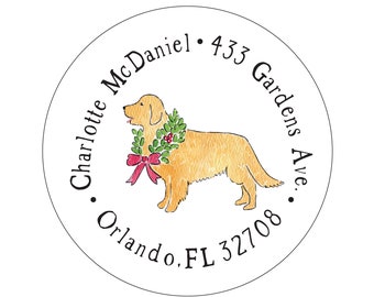 Golden Retriever Christmas Wreath Address Labels (set of 30)