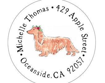 Dachshund Long-Haired Flower Crown Address Labels (set of 30)