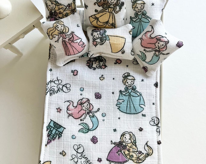 Disney Princess Dollhouse Bedspread and Pillows, 112 Scale, Maileg