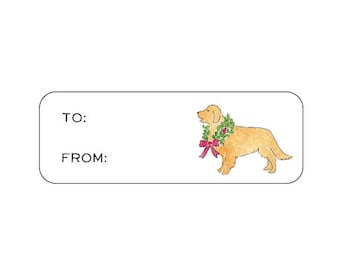 Golden Retriever Christmas Wreath Gift Labels