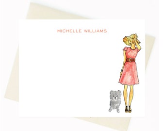 Personalized Stationery - Lady and Dog Notecards {Notecards, Personalized, Watercolor, Fashion Illustration}