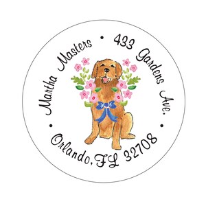 Golden Retriever Floral Blue Bow Address Labels