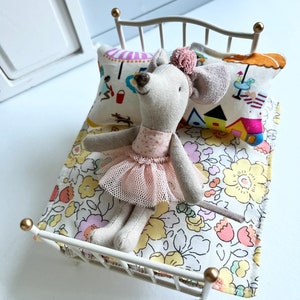 Liberty of London Dollhouse Bedspread and Pillows, 1:12 scale, maileg mice furniture, modern dollhouse, dollhouse bedding
