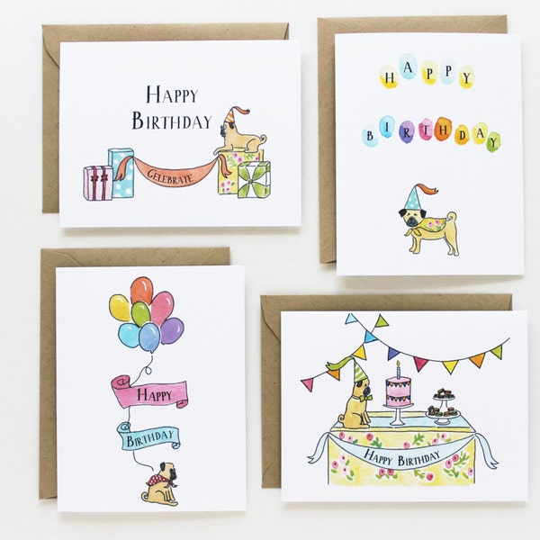 Note Card Set - Birthday Card - Pug Birthday