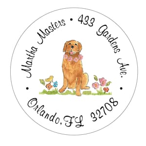 Golden Retriever Floral Garden Address Labels