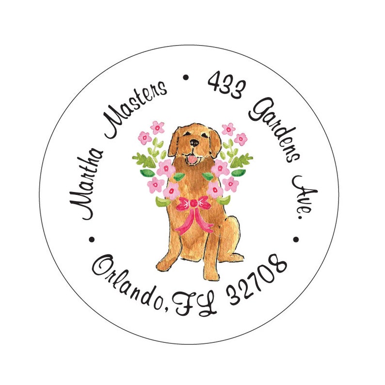 Golden Retriever Floral Collar Address Labels image 1