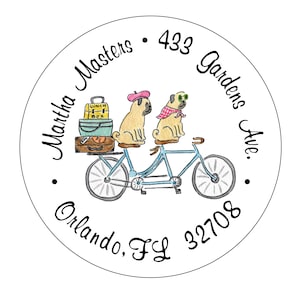Pug Tandem Bicycle Address Labels