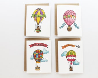 Notizkarten Set - Geburtstagskarte - Heißluftballons