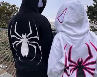 Y2K Spider Print Zip Up Hoodie, Harajuku Streetwear Graphic Jacket