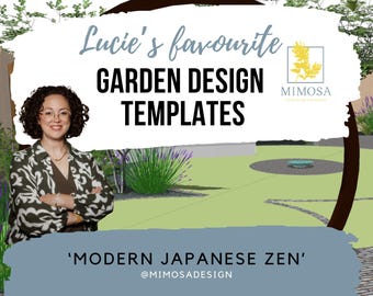 Modern Japanese Zen Garden Design with moon-gate (immediate download), small garden design for home garden.